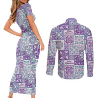 Mele Kalikimaka Hawaii Christmas Couples Matching Short Sleeve Bodycon Dress and Long Sleeve Button Shirt Poni Seamless Floral Motif LT9 - Polynesian Pride