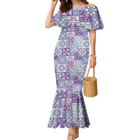Mele Kalikimaka Hawaii Christmas Family Matching Mermaid Dress and Hawaiian Shirt Poni Seamless Floral Motif LT9 Mom's Dress Purple - Polynesian Pride