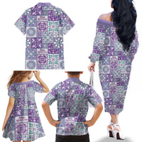 Mele Kalikimaka Hawaii Christmas Family Matching Off The Shoulder Long Sleeve Dress and Hawaiian Shirt Poni Seamless Floral Motif LT9 - Polynesian Pride