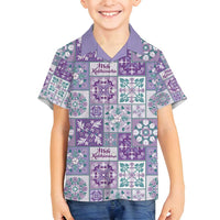 Mele Kalikimaka Hawaii Christmas Family Matching Off Shoulder Maxi Dress and Hawaiian Shirt Poni Seamless Floral Motif LT9 Son's Shirt Purple - Polynesian Pride