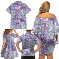 Mele Kalikimaka Hawaii Christmas Family Matching Off Shoulder Short Dress and Hawaiian Shirt Poni Seamless Floral Motif LT9 - Polynesian Pride
