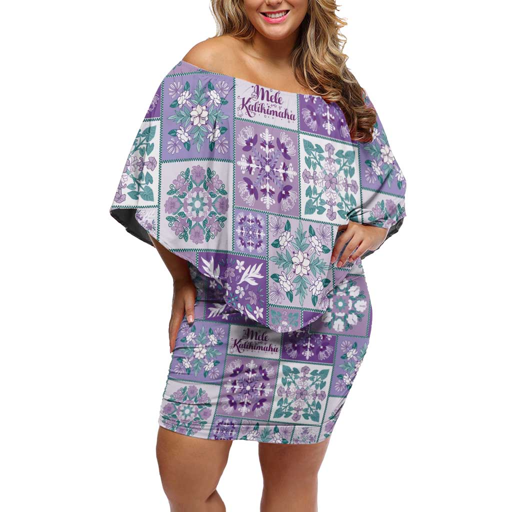 Mele Kalikimaka Hawaii Christmas Family Matching Off Shoulder Short Dress and Hawaiian Shirt Poni Seamless Floral Motif LT9 Mom's Dress Purple - Polynesian Pride