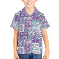 Mele Kalikimaka Hawaii Christmas Family Matching Short Sleeve Bodycon Dress and Hawaiian Shirt Poni Seamless Floral Motif LT9 Son's Shirt Purple - Polynesian Pride