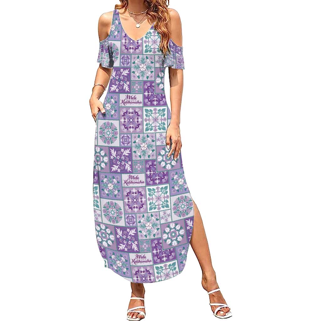 Mele Kalikimaka Hawaii Christmas Family Matching Summer Maxi Dress and Hawaiian Shirt Poni Seamless Floral Motif LT9 Mom's Dress Purple - Polynesian Pride