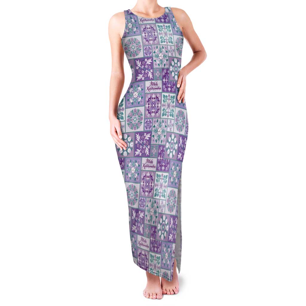 Mele Kalikimaka Hawaii Christmas Family Matching Tank Maxi Dress and Hawaiian Shirt Poni Seamless Floral Motif LT9 Mom's Dress Purple - Polynesian Pride
