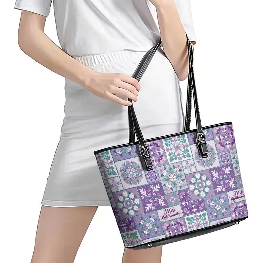 Mele Kalikimaka Hawaii Christmas Leather Tote Bag Poni Seamless Floral Motif - Polynesian Pride