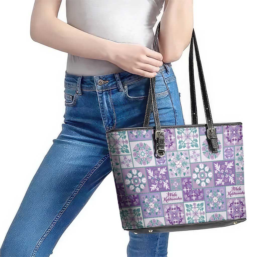 Mele Kalikimaka Hawaii Christmas Leather Tote Bag Poni Seamless Floral Motif - Polynesian Pride