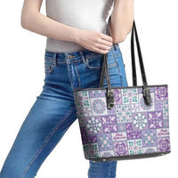 Mele Kalikimaka Hawaii Christmas Leather Tote Bag Poni Seamless Floral Motif - Polynesian Pride