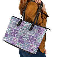 Mele Kalikimaka Hawaii Christmas Leather Tote Bag Poni Seamless Floral Motif - Polynesian Pride