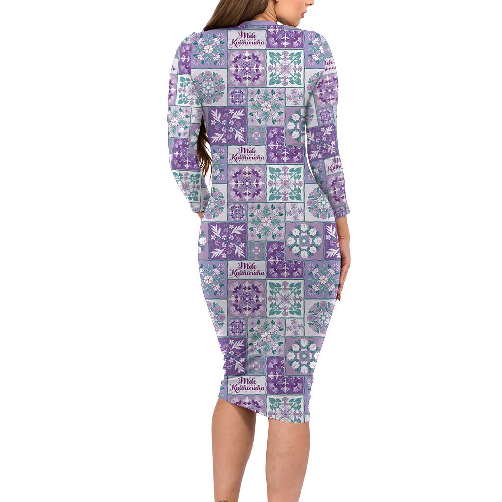 Mele Kalikimaka Hawaii Christmas Long Sleeve Bodycon Dress Poni Seamless Floral Motif - Polynesian Pride