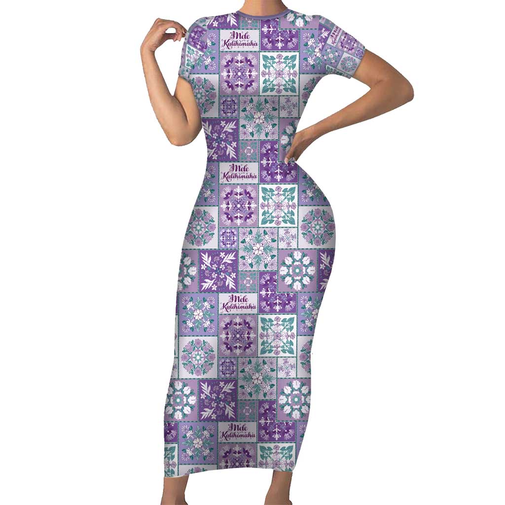 Mele Kalikimaka Hawaii Christmas Short Sleeve Bodycon Dress Poni Seamless Floral Motif - Polynesian Pride