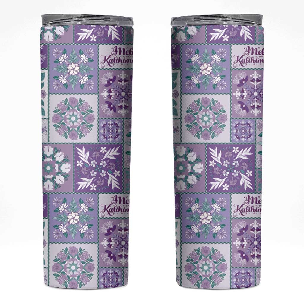 Mele Kalikimaka Hawaii Christmas Skinny Tumbler Poni Seamless Floral Motif LT9 Purple - Polynesian Pride