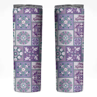 Mele Kalikimaka Hawaii Christmas Skinny Tumbler Poni Seamless Floral Motif LT9 Purple - Polynesian Pride
