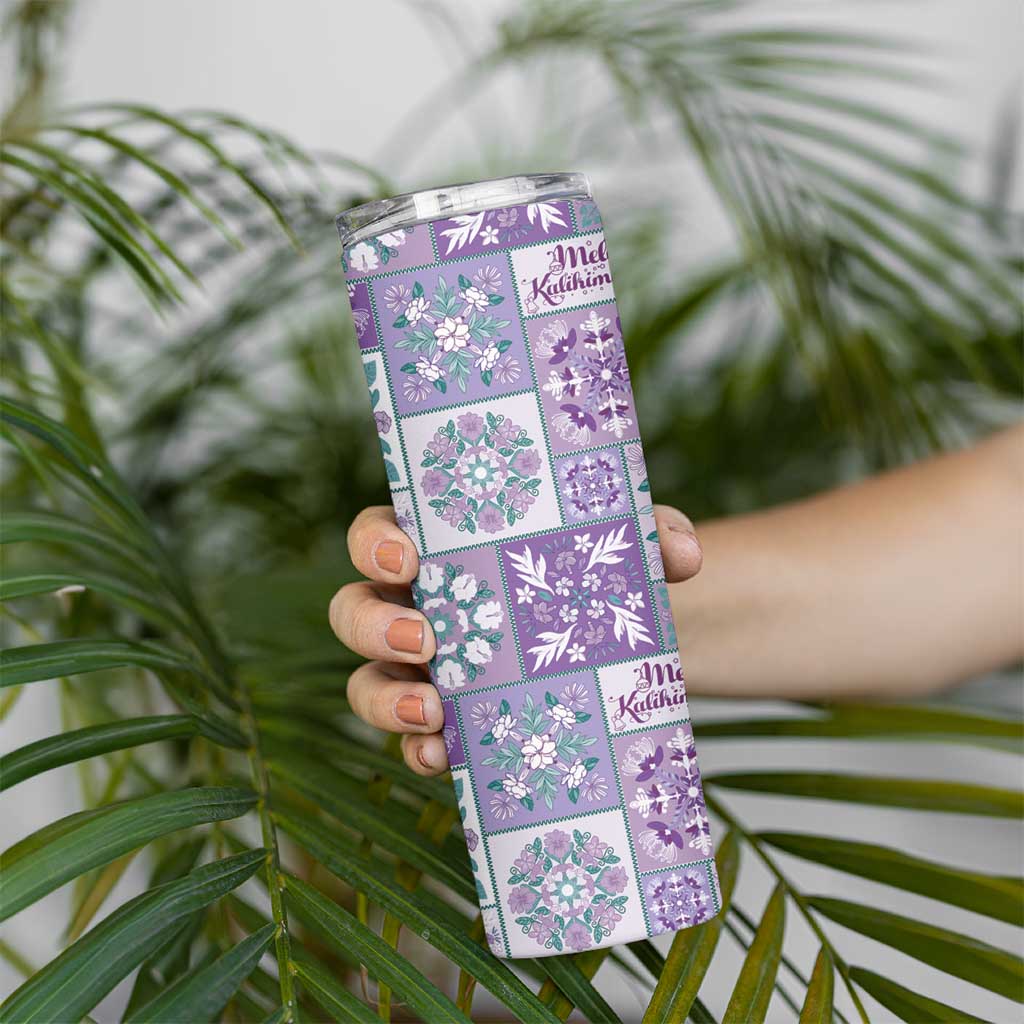 Mele Kalikimaka Hawaii Christmas Skinny Tumbler Poni Seamless Floral Motif LT9 - Polynesian Pride