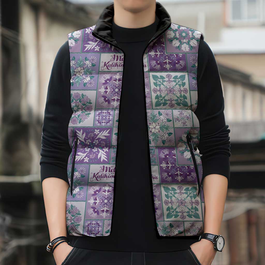 Mele Kalikimaka Hawaii Christmas Sleeveless Puffer Jacket Poni Seamless Floral Motif - Polynesian Pride