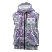 Mele Kalikimaka Hawaii Christmas Sleeveless Zip Hoodie Poni Seamless Floral Motif - Polynesian Pride