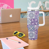 Mele Kalikimaka Hawaii Christmas Tumbler With Handle Poni Seamless Floral Motif - Polynesian Pride
