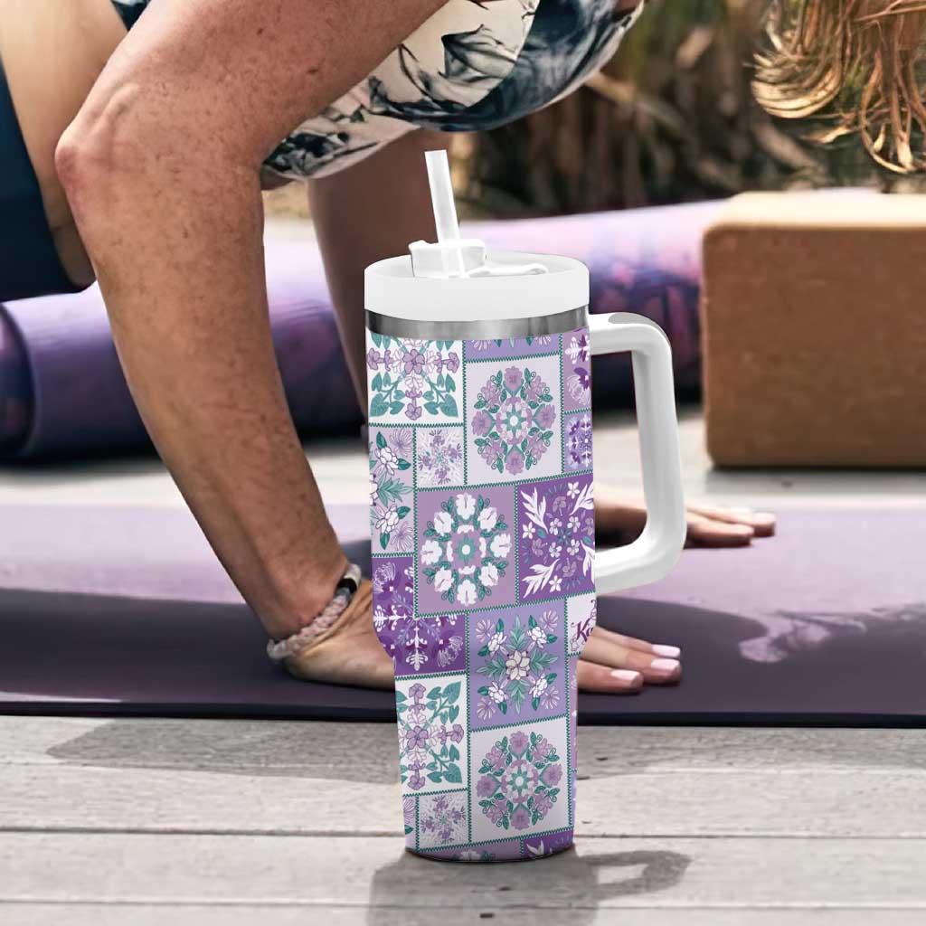 Mele Kalikimaka Hawaii Christmas Tumbler With Handle Poni Seamless Floral Motif - Polynesian Pride