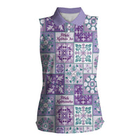 Mele Kalikimaka Hawaii Christmas Women Sleeveless Polo Shirt Poni Seamless Floral Motif LT9 Female Purple - Polynesian Pride