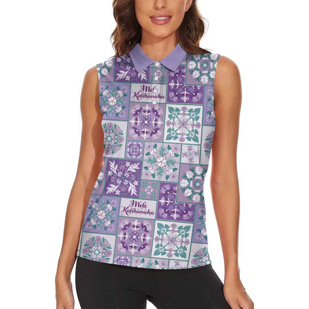Mele Kalikimaka Hawaii Christmas Women Sleeveless Polo Shirt Poni Seamless Floral Motif LT9 - Polynesian Pride