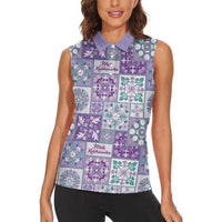 Mele Kalikimaka Hawaii Christmas Women Sleeveless Polo Shirt Poni Seamless Floral Motif LT9 - Polynesian Pride