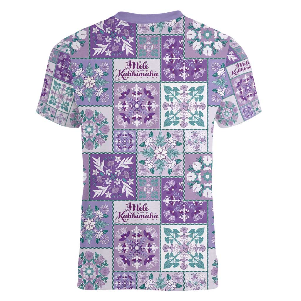 Mele Kalikimaka Hawaii Christmas Women V-Neck T-Shirt Poni Seamless Floral Motif LT9 - Polynesian Pride