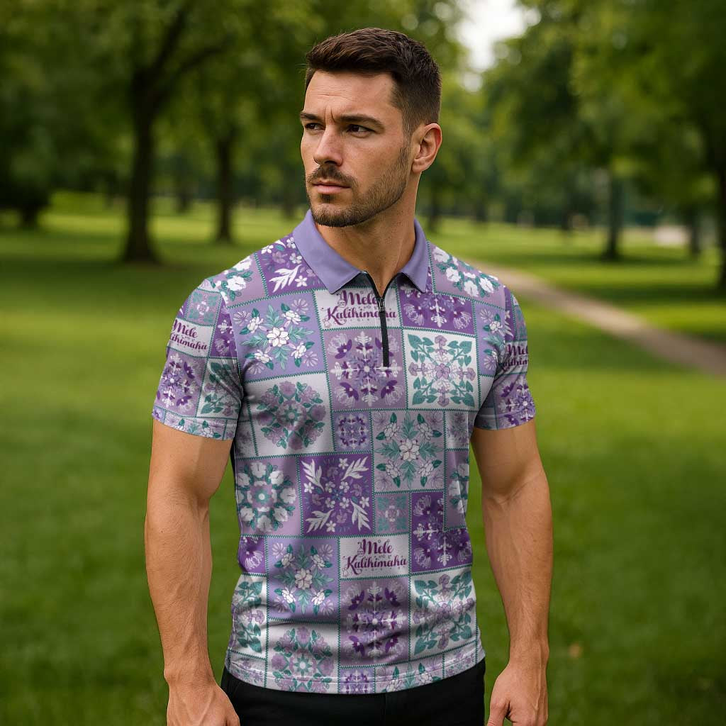 Mele Kalikimaka Hawaii Christmas Zipper Polo Shirt Poni Seamless Floral Motif - Polynesian Pride