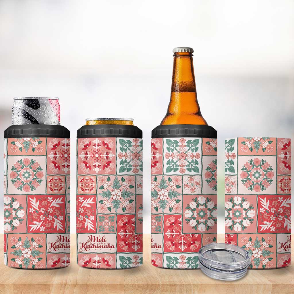 Mele Kalikimaka Hawaii Christmas 4 in 1 Can Cooler Tumbler Ulaula Seamless Floral Motif - Polynesian Pride