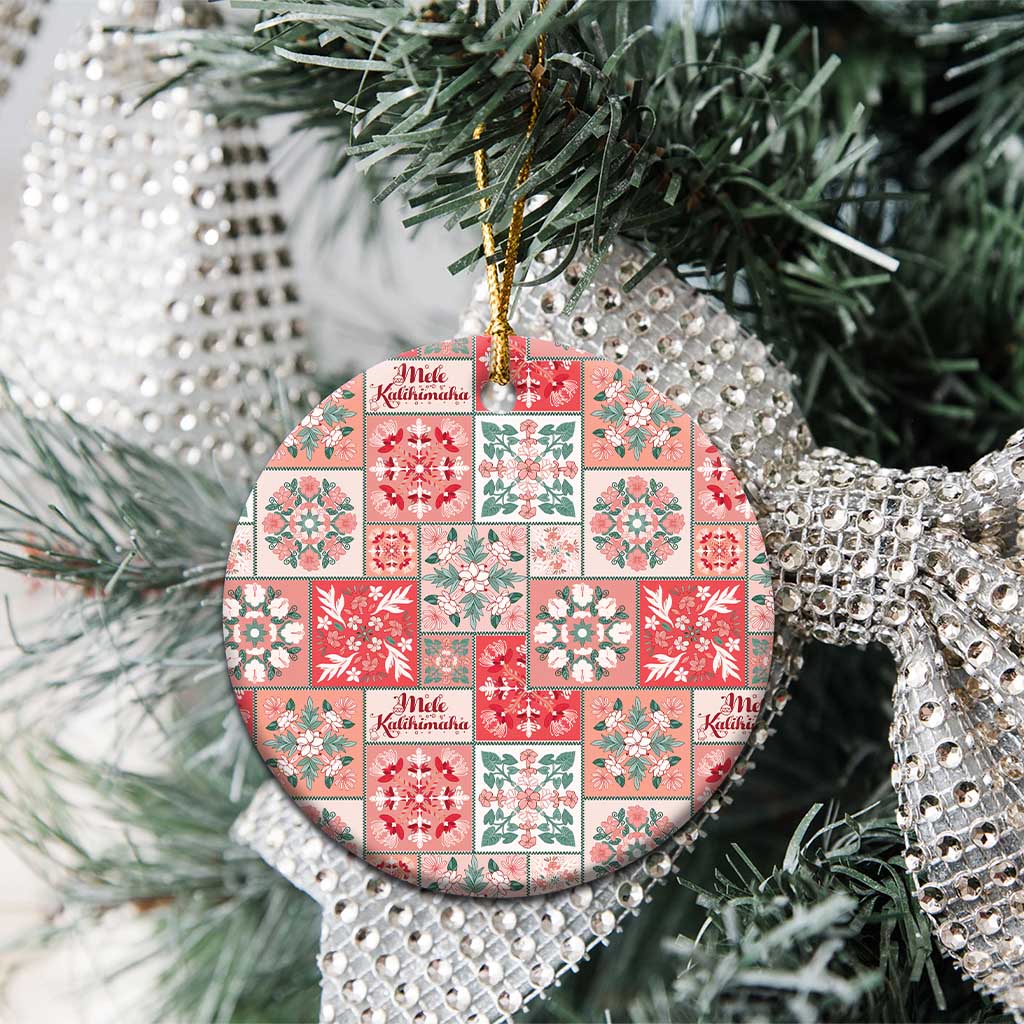 Mele Kalikimaka Hawaii Christmas Ceramic Ornament Ulaula Seamless Floral Motif - Polynesian Pride