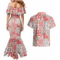 Mele Kalikimaka Hawaii Christmas Couples Matching Mermaid Dress and Hawaiian Shirt Ulaula Seamless Floral Motif LT9 - Polynesian Pride