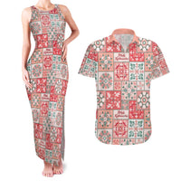 Mele Kalikimaka Hawaii Christmas Couples Matching Tank Maxi Dress and Hawaiian Shirt Ulaula Seamless Floral Motif LT9 Red - Polynesian Pride