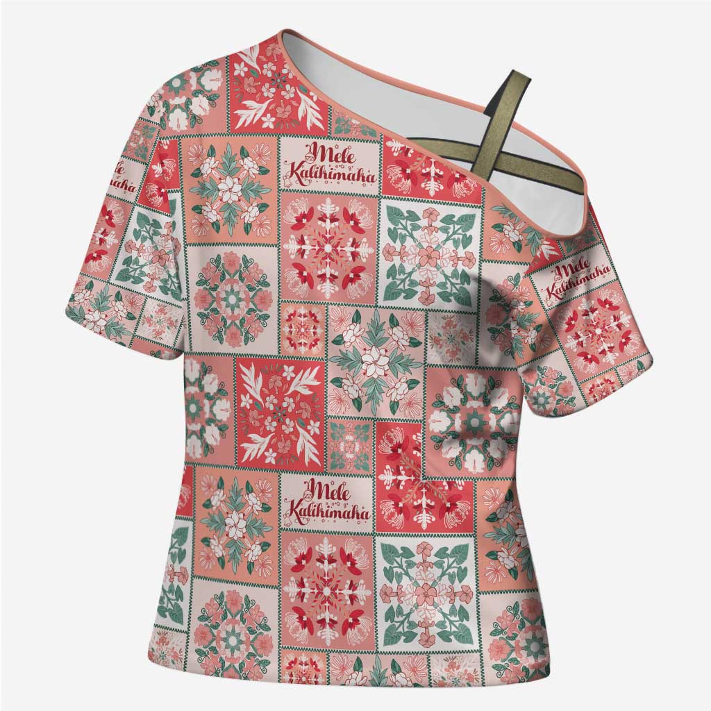 Mele Kalikimaka Hawaii Christmas Cross Shoulder Shirt Ulaula Seamless Floral Motif - Polynesian Pride