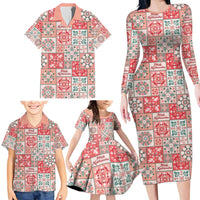 Mele Kalikimaka Hawaii Christmas Family Matching Long Sleeve Bodycon Dress and Hawaiian Shirt Ulaula Seamless Floral Motif LT9 - Polynesian Pride