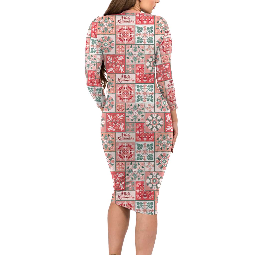 Mele Kalikimaka Hawaii Christmas Family Matching Long Sleeve Bodycon Dress and Hawaiian Shirt Ulaula Seamless Floral Motif LT9 - Polynesian Pride