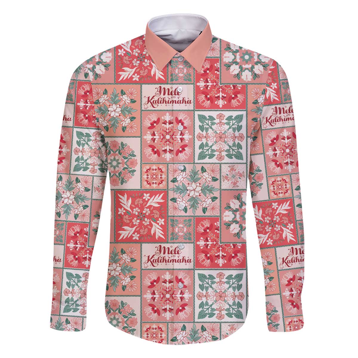Mele Kalikimaka Hawaii Christmas Family Matching Off The Shoulder Long Sleeve Dress and Hawaiian Shirt Ulaula Seamless Floral Motif LT9 Dad's Shirt - Long Sleeve Red - Polynesian Pride