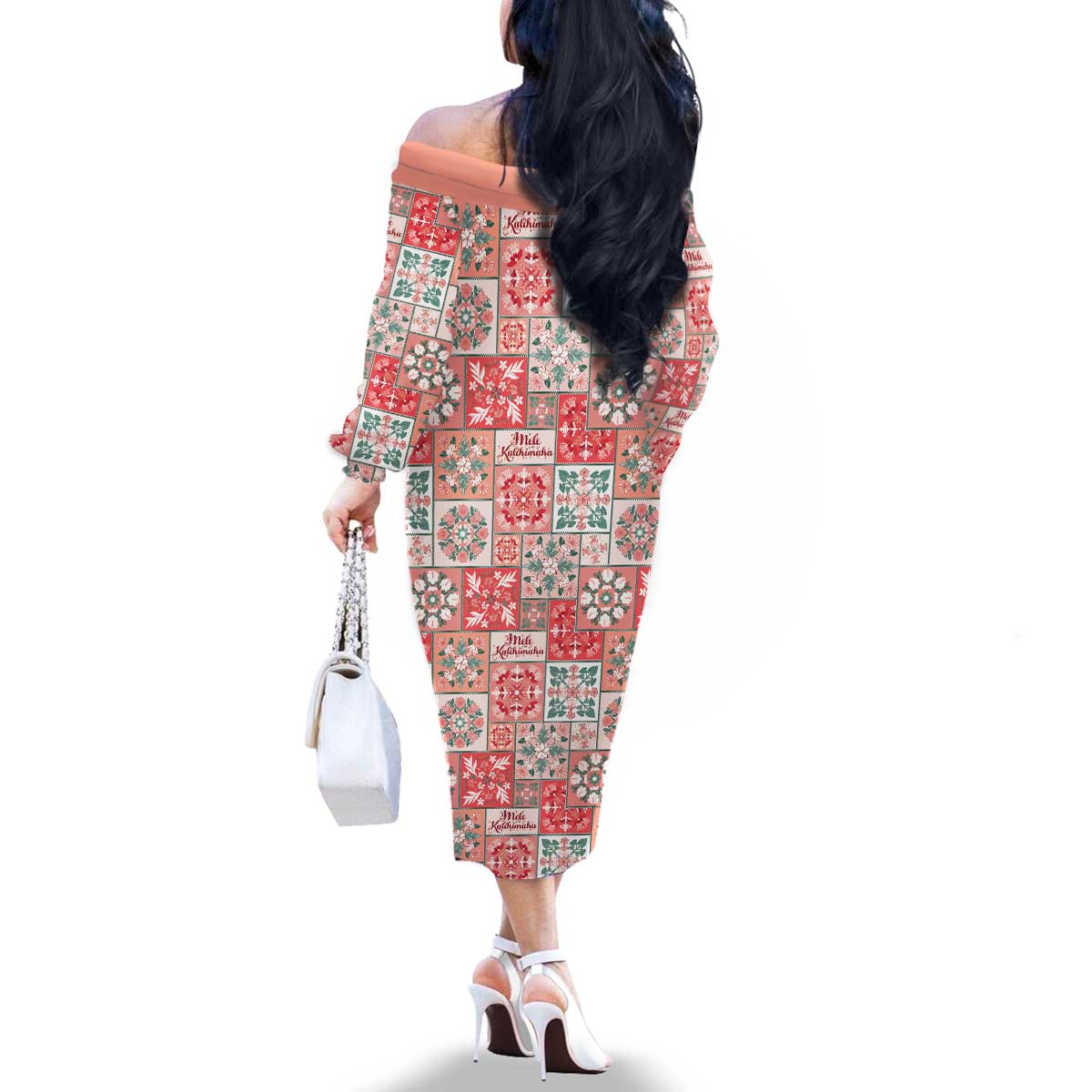 Mele Kalikimaka Hawaii Christmas Family Matching Off The Shoulder Long Sleeve Dress and Hawaiian Shirt Ulaula Seamless Floral Motif LT9 - Polynesian Pride