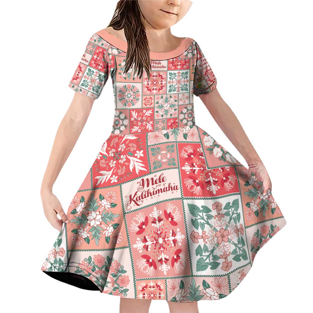 Mele Kalikimaka Hawaii Christmas Family Matching Off Shoulder Short Dress and Hawaiian Shirt Ulaula Seamless Floral Motif LT9 Daughter's Dress Red - Polynesian Pride