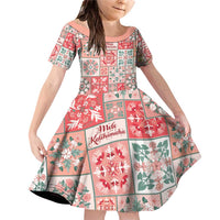 Mele Kalikimaka Hawaii Christmas Family Matching Off Shoulder Short Dress and Hawaiian Shirt Ulaula Seamless Floral Motif LT9 Daughter's Dress Red - Polynesian Pride