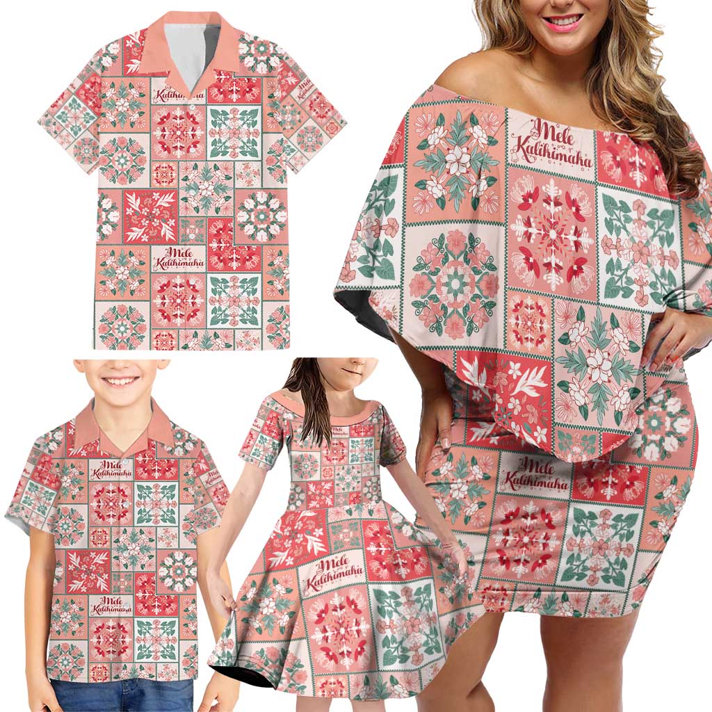 Mele Kalikimaka Hawaii Christmas Family Matching Off Shoulder Short Dress and Hawaiian Shirt Ulaula Seamless Floral Motif LT9 - Polynesian Pride