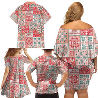 Mele Kalikimaka Hawaii Christmas Family Matching Off Shoulder Short Dress and Hawaiian Shirt Ulaula Seamless Floral Motif LT9 - Polynesian Pride