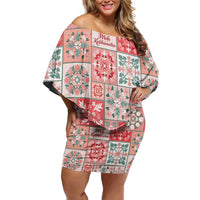 Mele Kalikimaka Hawaii Christmas Family Matching Off Shoulder Short Dress and Hawaiian Shirt Ulaula Seamless Floral Motif LT9 Mom's Dress Red - Polynesian Pride