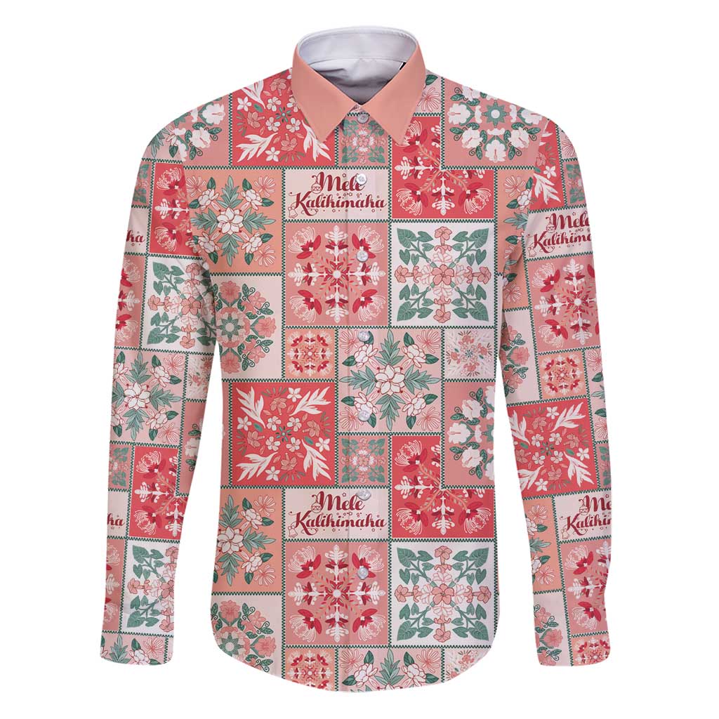 Mele Kalikimaka Hawaii Christmas Family Matching Puletasi and Hawaiian Shirt Ulaula Seamless Floral Motif LT9 Dad's Shirt - Long Sleeve Red - Polynesian Pride