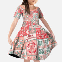 Mele Kalikimaka Hawaii Christmas Family Matching Short Sleeve Bodycon Dress and Hawaiian Shirt Ulaula Seamless Floral Motif LT9 Daughter's Dress Red - Polynesian Pride