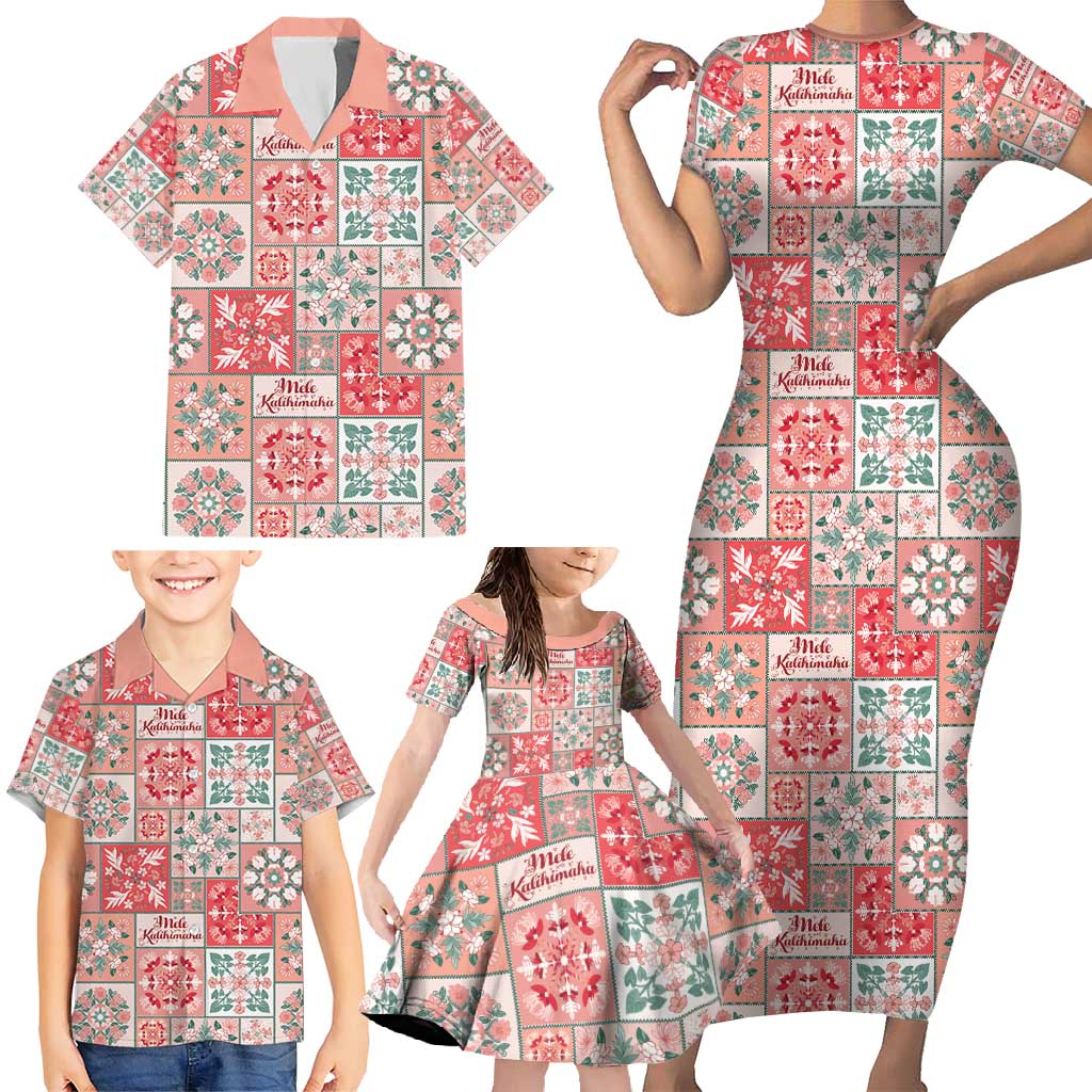 Mele Kalikimaka Hawaii Christmas Family Matching Short Sleeve Bodycon Dress and Hawaiian Shirt Ulaula Seamless Floral Motif - Polynesian Pride