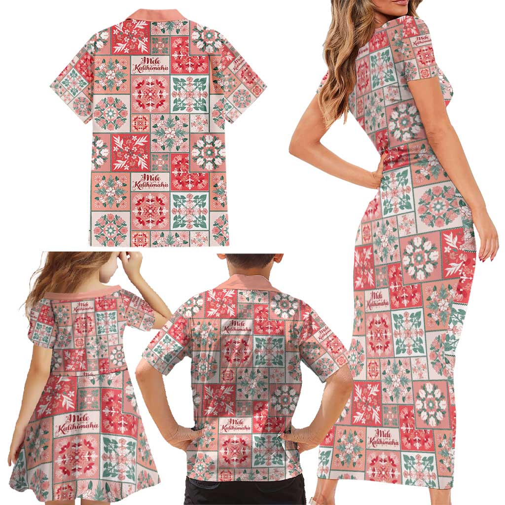 Mele Kalikimaka Hawaii Christmas Family Matching Short Sleeve Bodycon Dress and Hawaiian Shirt Ulaula Seamless Floral Motif LT9 - Polynesian Pride