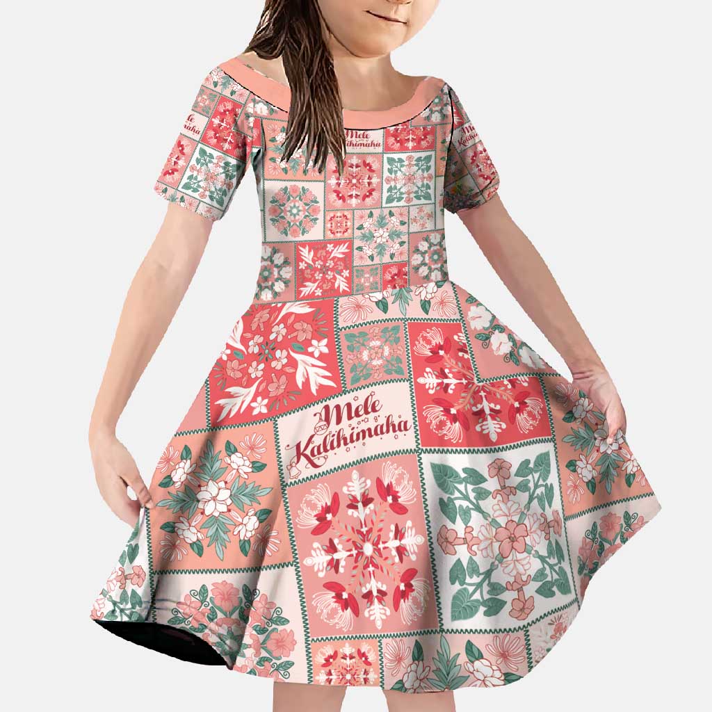 Mele Kalikimaka Hawaii Christmas Family Matching Summer Maxi Dress and Hawaiian Shirt Ulaula Seamless Floral Motif LT9 Daughter's Dress Red - Polynesian Pride