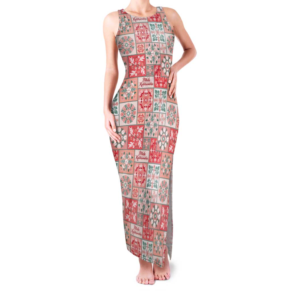 Mele Kalikimaka Hawaii Christmas Family Matching Tank Maxi Dress and Hawaiian Shirt Ulaula Seamless Floral Motif LT9 Mom's Dress Red - Polynesian Pride