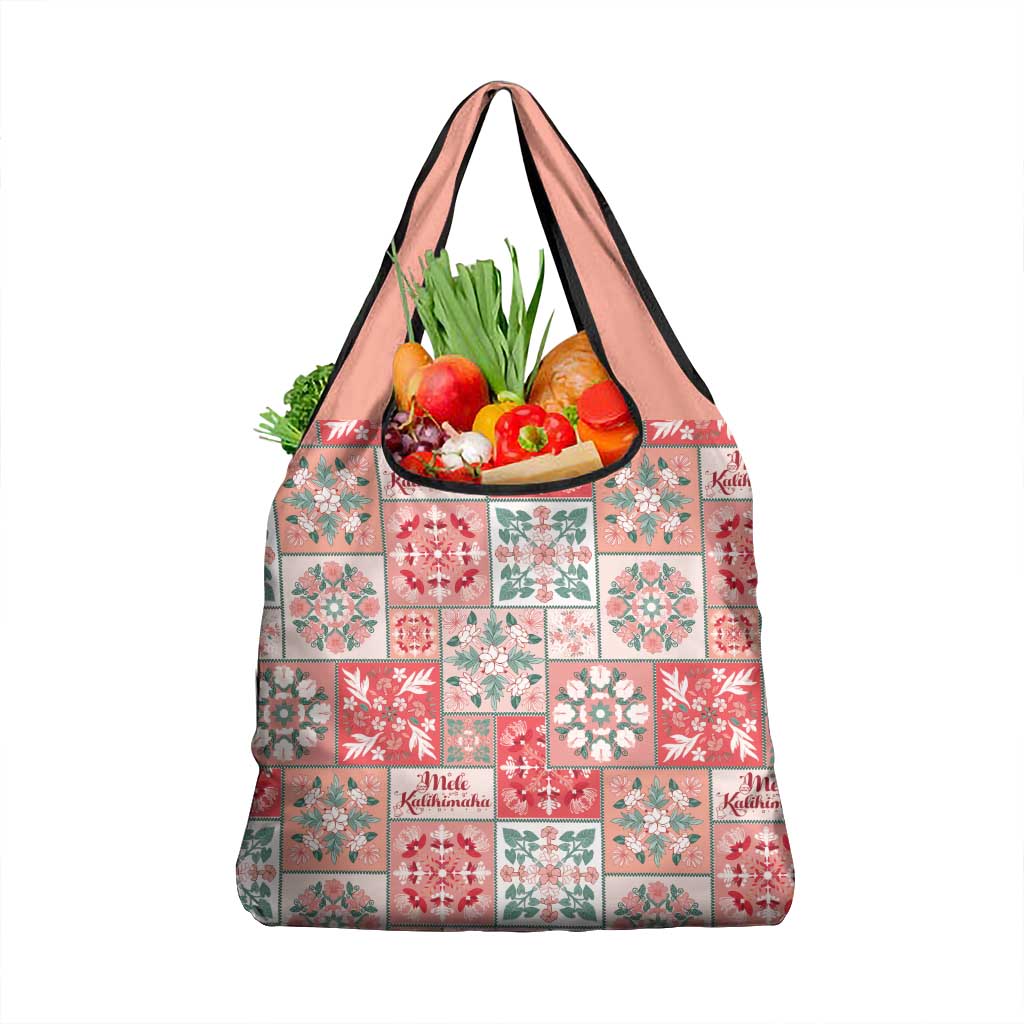 Mele Kalikimaka Hawaii Christmas Grocery Bag Ulaula Seamless Floral Motif - Polynesian Pride