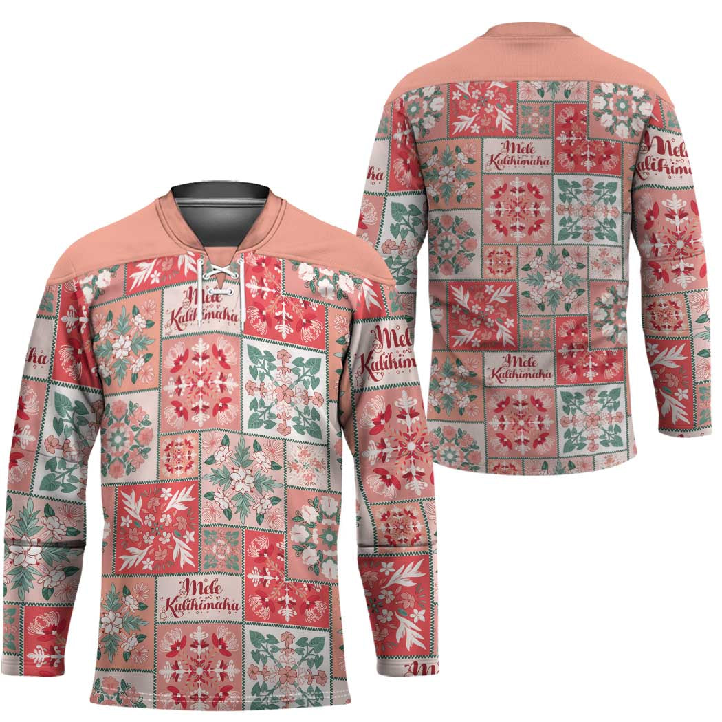 Mele Kalikimaka Hawaii Christmas Hockey Jersey Ulaula Seamless Floral Motif - Polynesian Pride