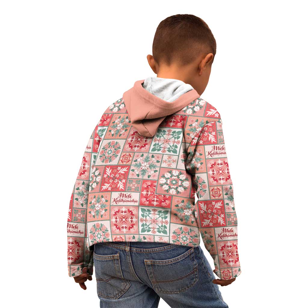 Mele Kalikimaka Hawaii Christmas Kid Hoodie Ulaula Seamless Floral Motif - Polynesian Pride